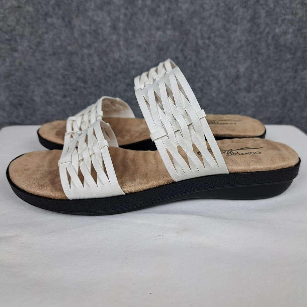 Comfort Wave Easy Street Agata White Woven‎ Strap Slide Sandals Women's Size 6